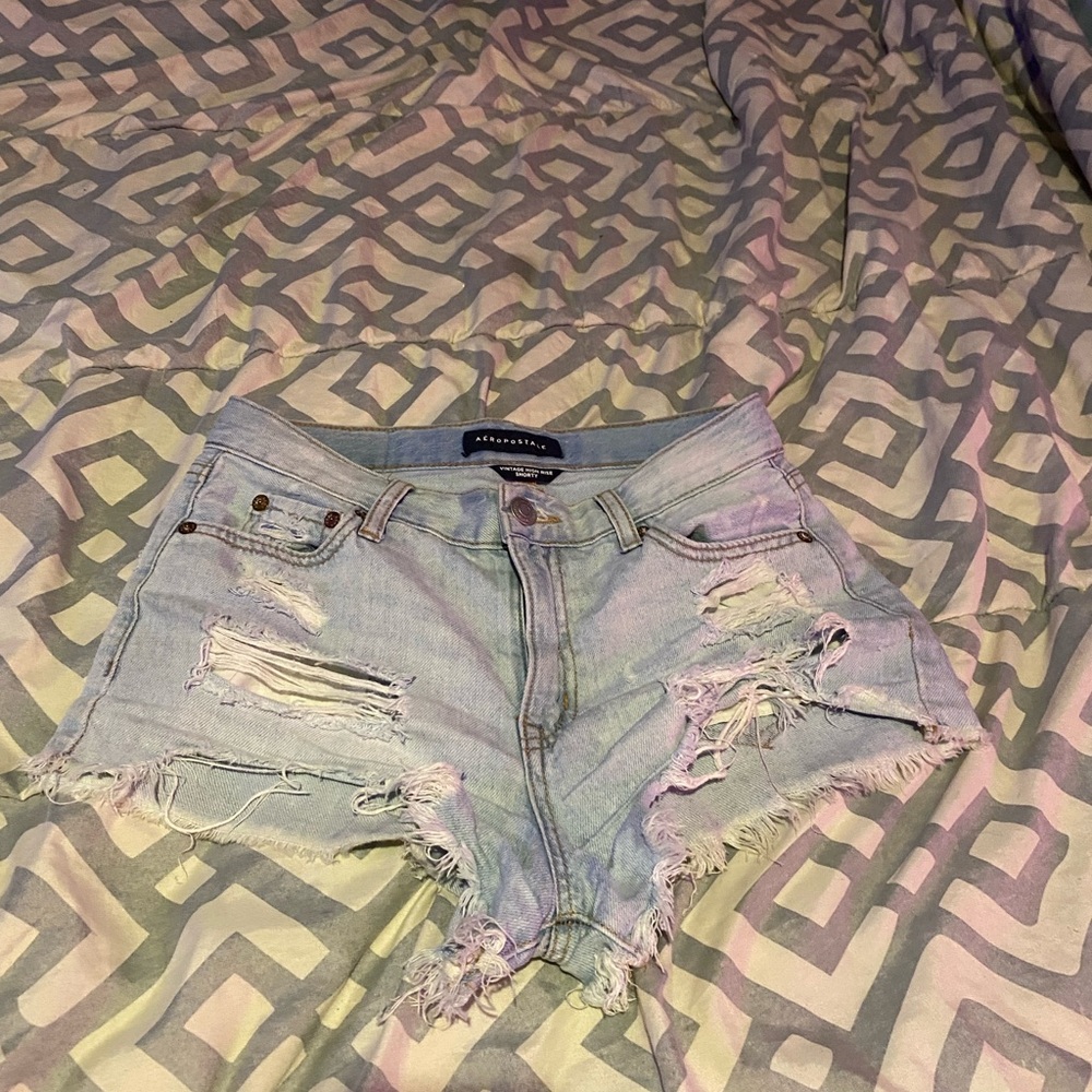 Ripped Light Blue Denim Shorts